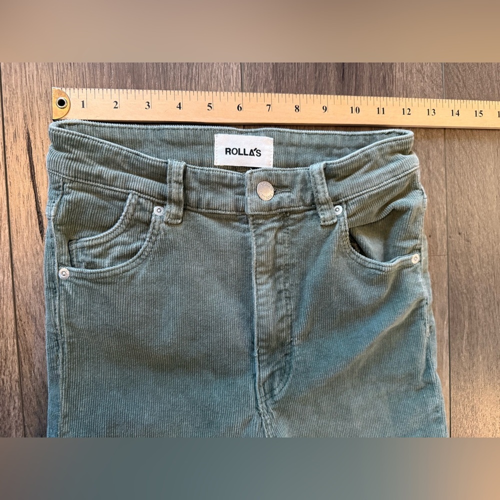 Rolla’s Eastcoast Flare Corduroy Pants 26 High Rise 70s Retro Olive Green - Picture 8 of 8